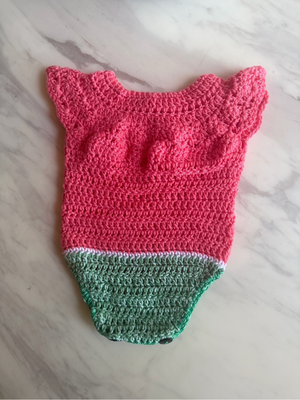 Handmade Crochet Baby Watermelon Romper Pink Green One Piece 6-9 Months